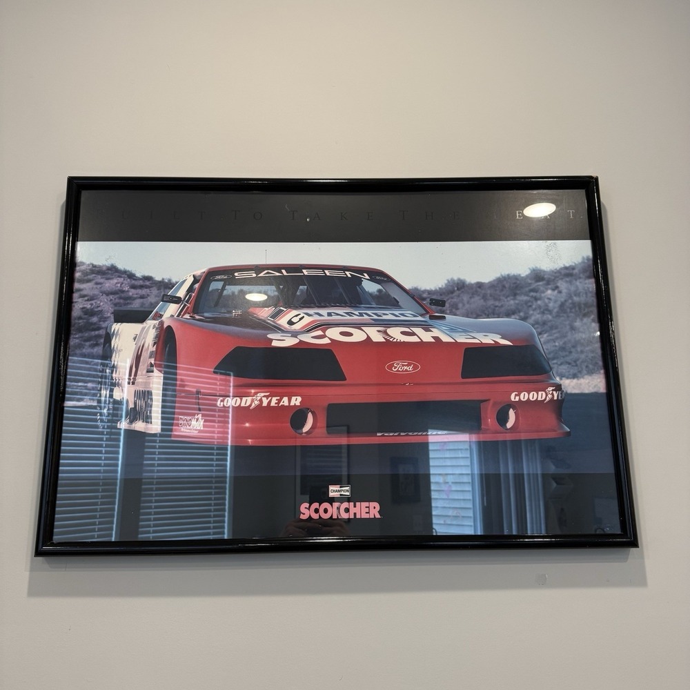 VTG 90s Saleen Ford Mustang Champion SCORCHER Trans-Am Dealership Sign Poster